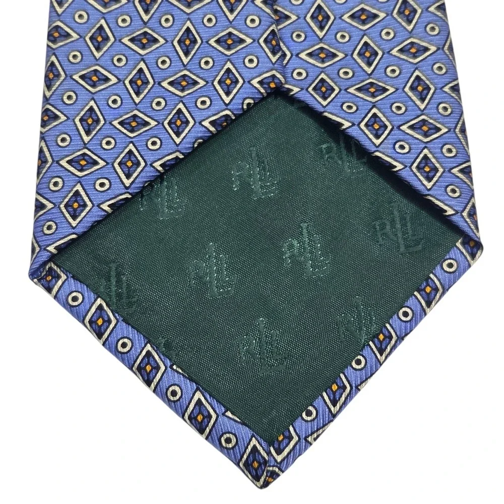 Vintage Lauren Ralph Lauren Blue Diamond Print‎ Geometric Neck Tie Mens Vtg USA